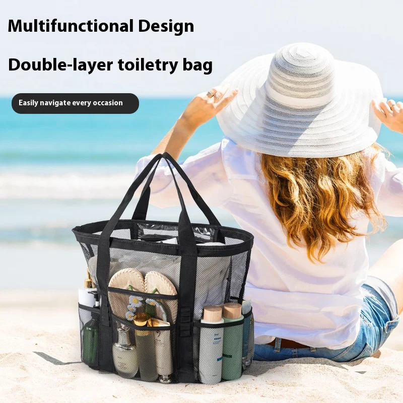 

Пляжная сумка большой емкости, сетчатая сумка для плавания, многофункциональная дорожная портативная пляжная сумка на одно плечо, сумка для хранения купальника