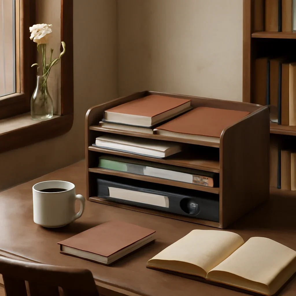 Solid Wood File Organizer, Office Desktop Box, A4 Sorting Rack, Desk Storage Basket, Home Folder File Holder