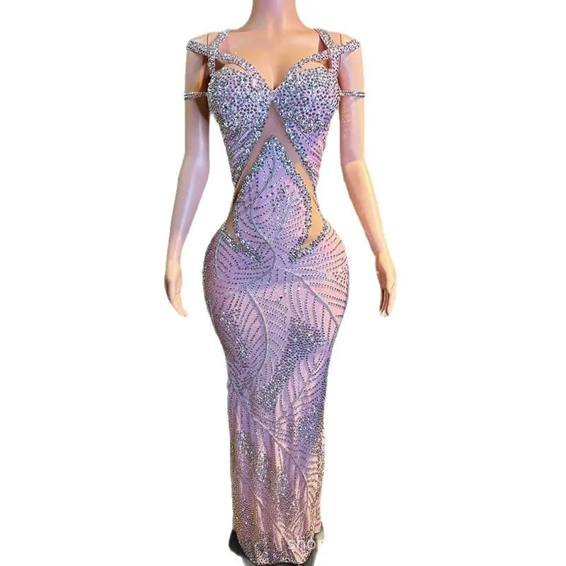 Luxury Silver Diamond Temperament Waist Dress Banquet Host Evening Dress Adult Model Catwalk Trendy Clothes Vestidos De Flamenca