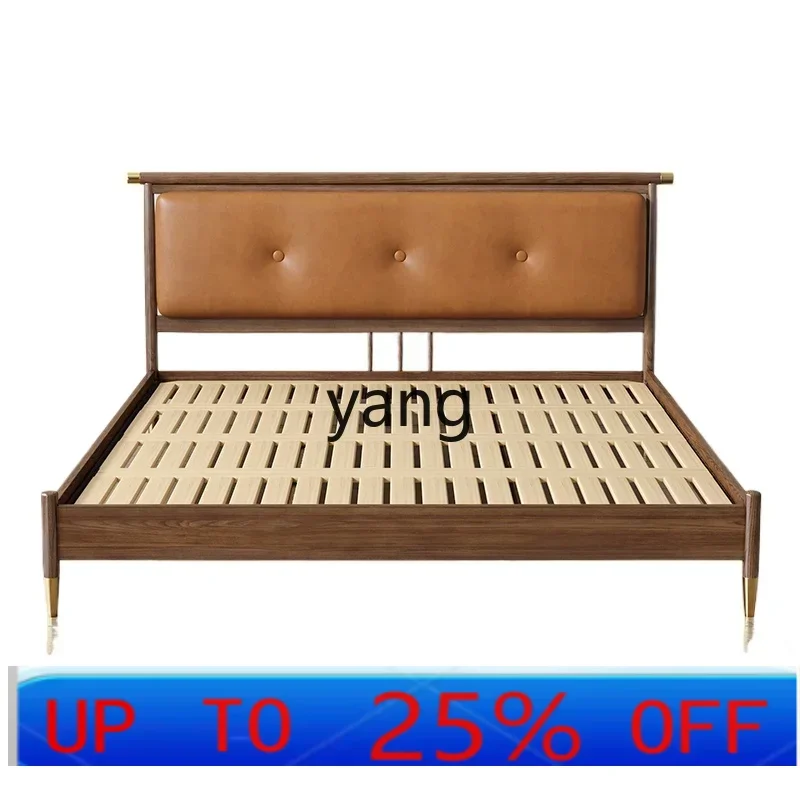 

LTT Full Solid Wood Bed Walnut Double Bed Modern Light Luxury Furniture