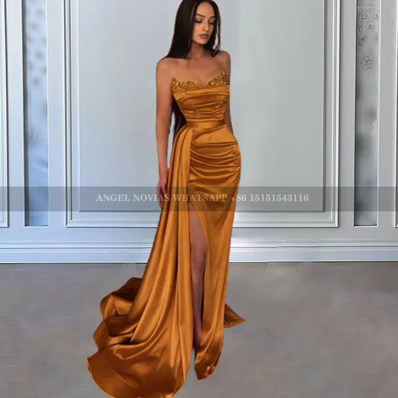 Customized Burnt Orange Mermaid Long Wedding Guest Bridesmaid Dresses Lace Up Evening Prom Gowns robe de soiree femmes mariage