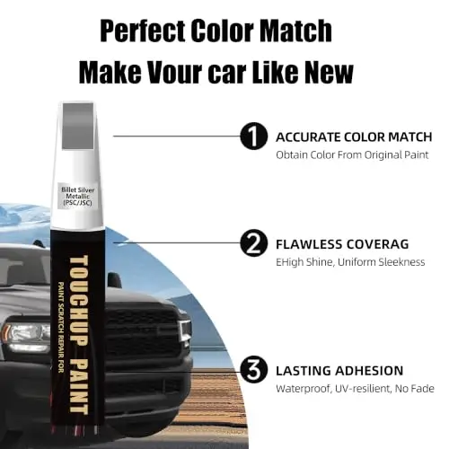 Billet Silver Metallic(PSC/JSC) Car Paint Touch Up Pen for Dodge RAM,Automotive Scratch Remover Paint Pen for Nicks&Chips