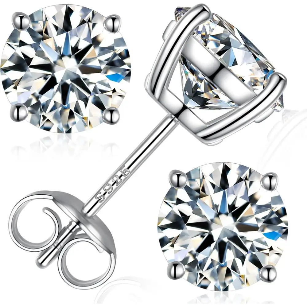 

Round Cut D Color VVS1 Clarity Lab-Created Moissanite Stud Earrings in 18K White Gold-Plated 925 Sterling Silver for Women and M