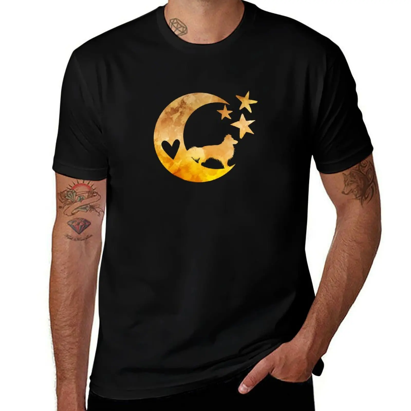 Shetland Sheepdog aka Sheltie Moon Stars Dog Art T-Shirt sublime sports fans Short sleeve tee men