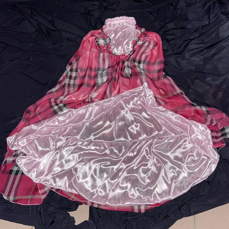 メンズセクシーチュール外側アイスシルク内側光沢シルキーロングスカート レディース花柄プリントハイウエストルーズビッグスイングハーフスカート