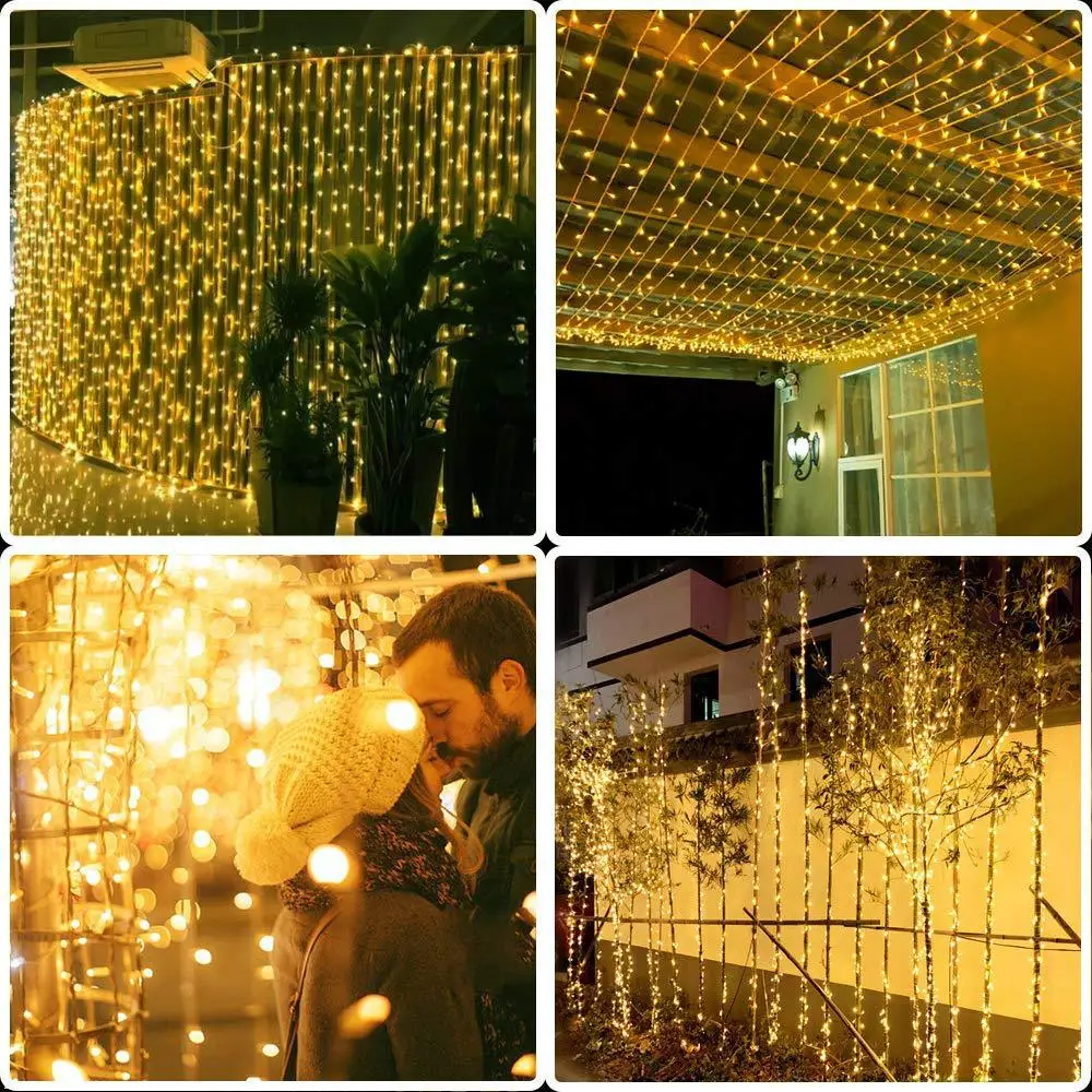 Imagem -06 - Led Solar Curtain String Lights Lâmpada ao ar Livre Fada Guirlanda Festa de Jardim Pátio Terraço Camping Decor Natal