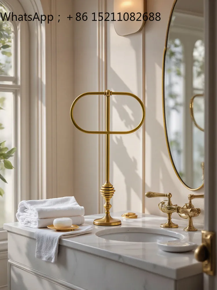 LLY light luxury copper bathroom non-punching vertical towel rack shower room towel hanging rod rack