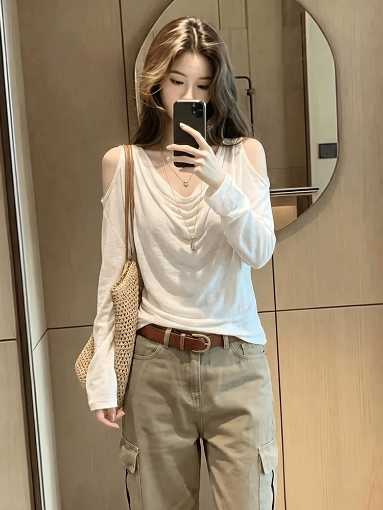 

Slim Fit Long Sleeve T-Shirt Women's Fashionable Korean Sweet And Spicy Style Versatile High Waist Design Breathable Casual Wear