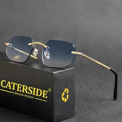 CATERSIDE New Retro Rimless Sunglasses Men's Polygon Luxury Brand Designer Sun Glasses Women Party Festival Eyewear Gift Case