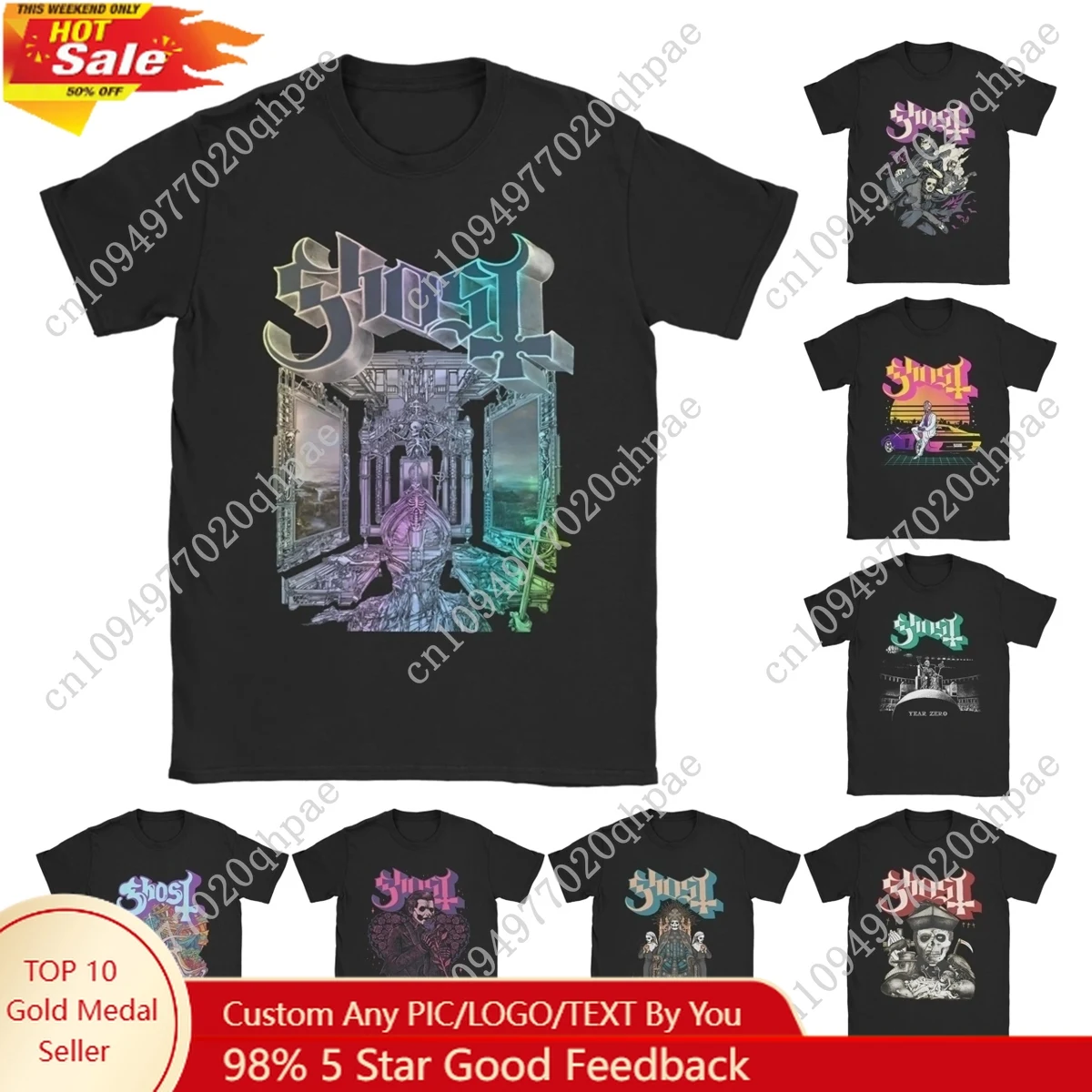 

Ghost Band World Tour Skeletour 2025 T Shirt Men Pure Cotton Leisure T-Shirts Round Collar Music Tees Short Sleeve Tops Graphic