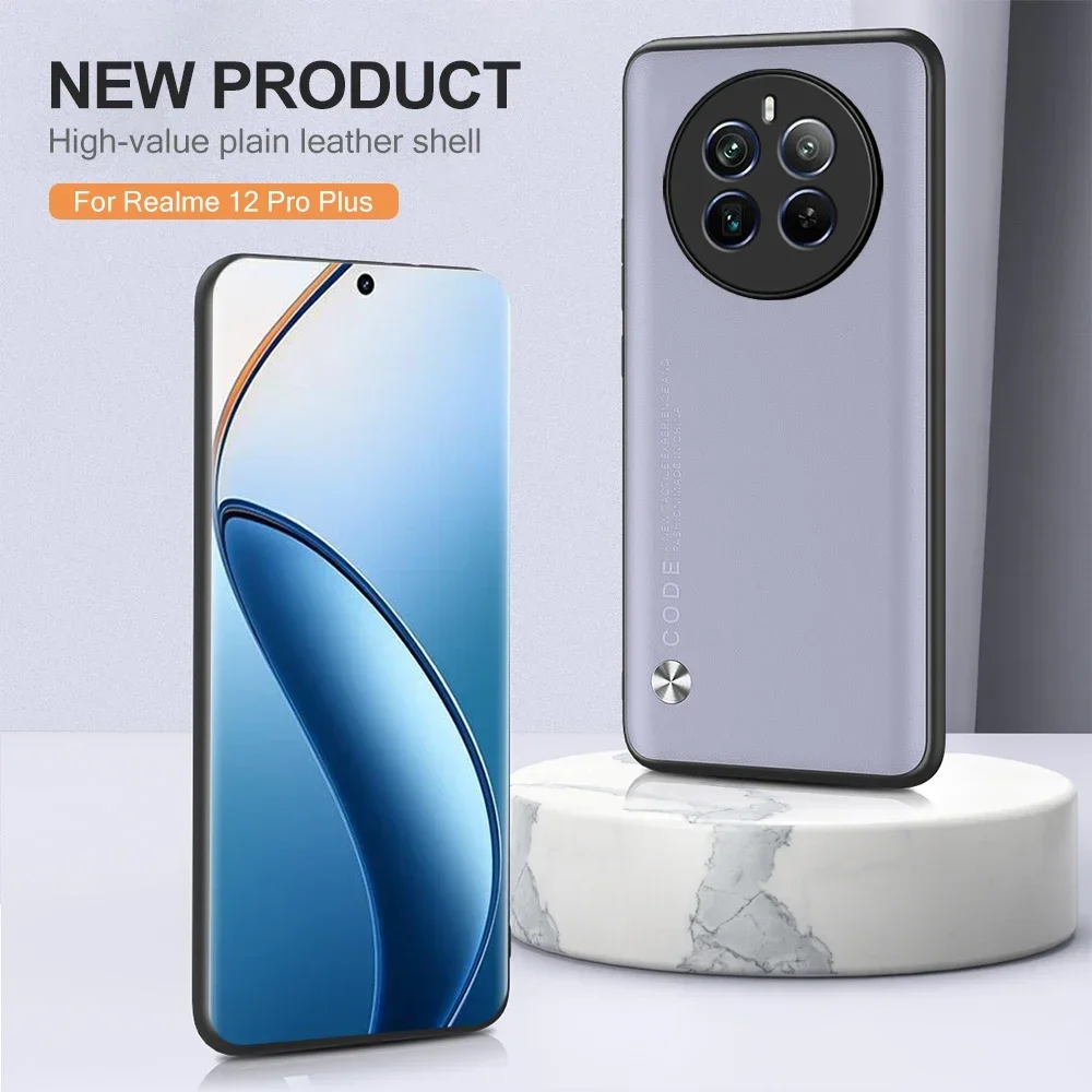 Funda de cuero PU de lujo para Realme, carcasa trasera de silicona mate, protección para teléfono Realme12 Pro Plus + 12Pro 12Plus