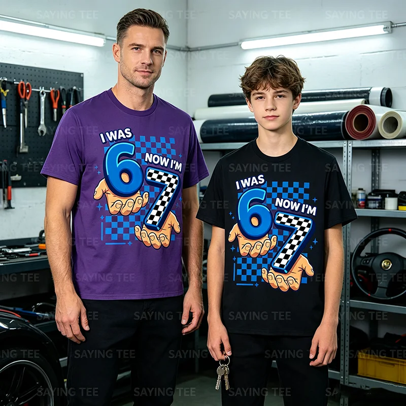 Ich war 6, jetzt bin ich 7. 7. Geburtstag 6 7 Geburtstag Jungen T-Shirt Y2k Mode 67 Six Seven Grafik-Bekleidung Rennsportliebhaber Weiches Baumwoll-T-Shirt – Detail 5
