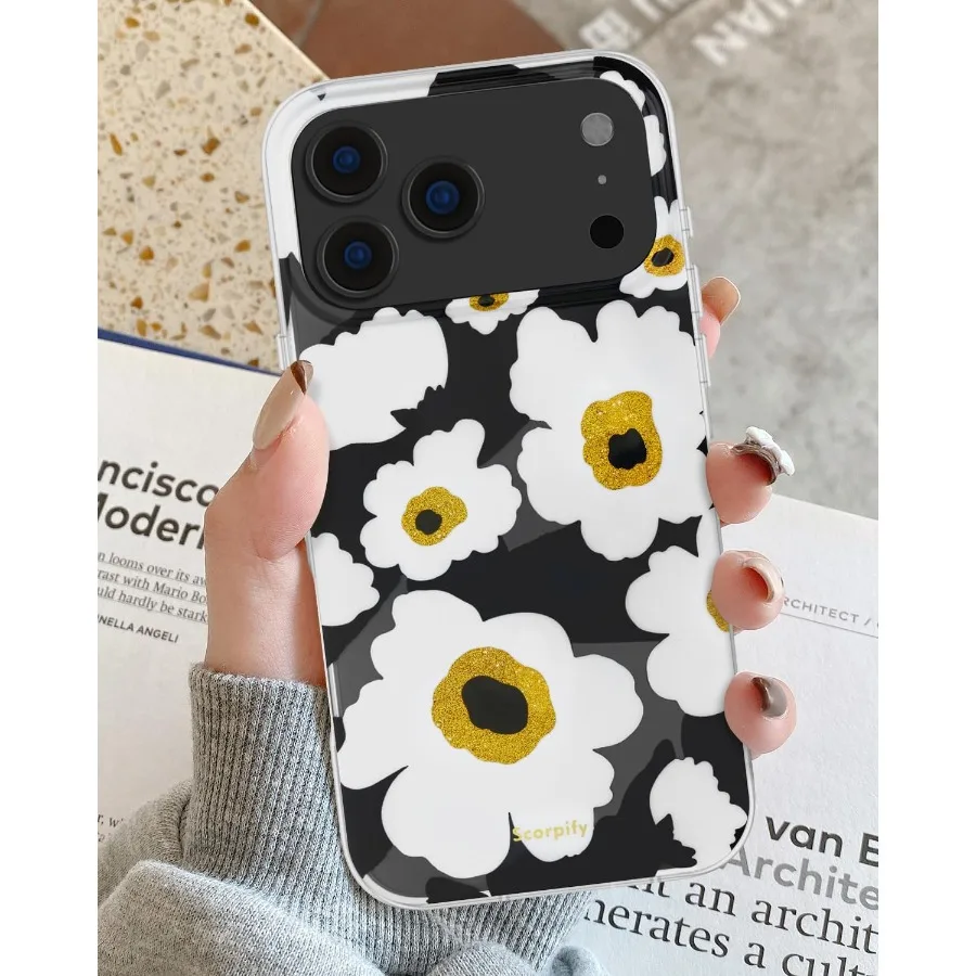 حافظة لهاتف آيفون 17 برو مع تصميم زهور الخشخاش الذرة السوداء للنساء والفتيات، غطاء هاتف مغناطيسي نحيف متوافق #3