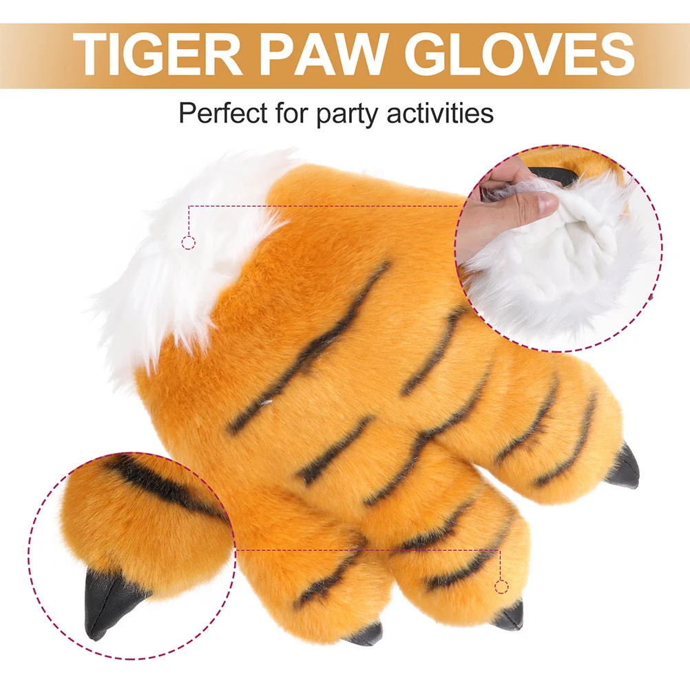 1Set Tiger Cosplay Props Tiger Ears Headband Paw Gloves Tail Costume for Kids Party Birthday Cosplay Outfit Accessory