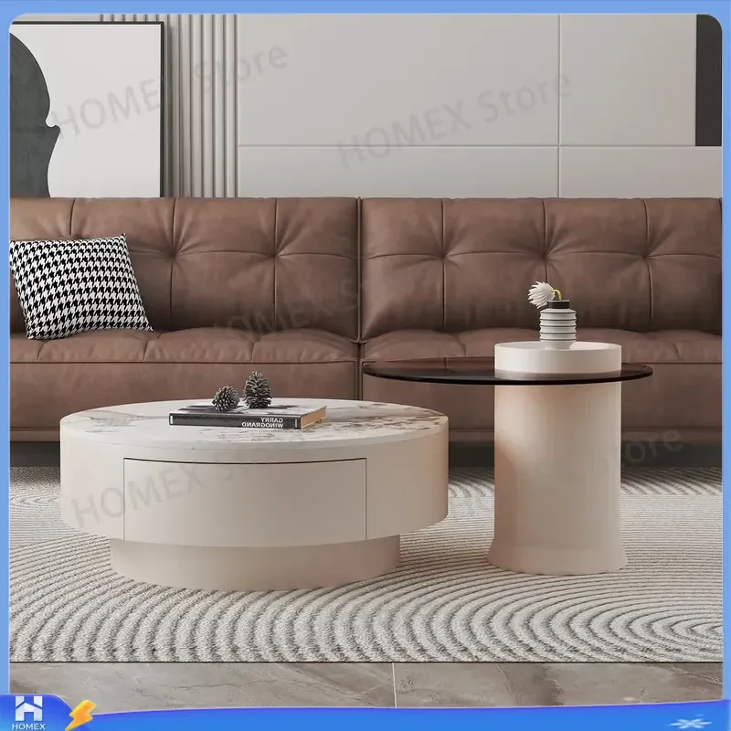 White Marble Nesting Coffee Table Set Round Small Side Tables Modern Minimalist Center Table for Living Room Home Decor