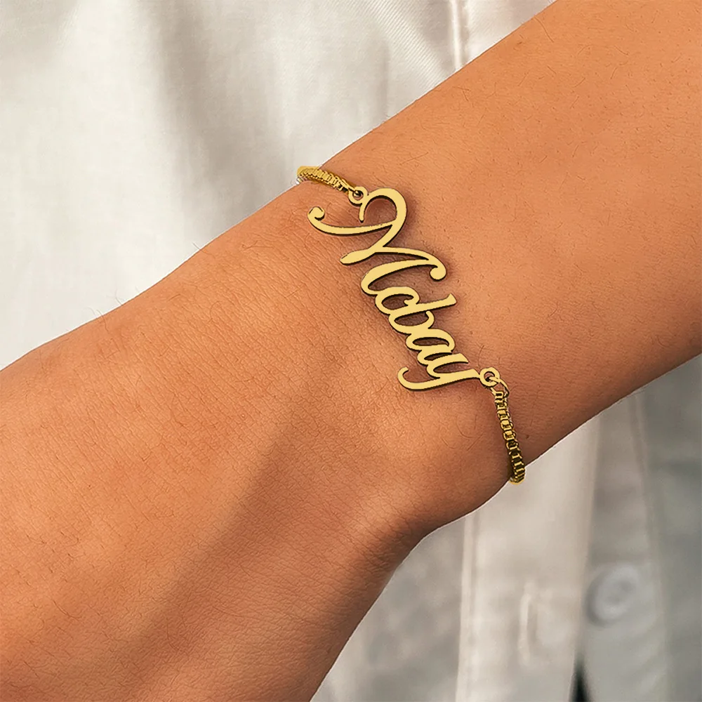 

Custom Signature Box Chain Bracelet For Women Fashion Name Hand Chains Stainless steel Jewelry Personalized Wrist Accessories