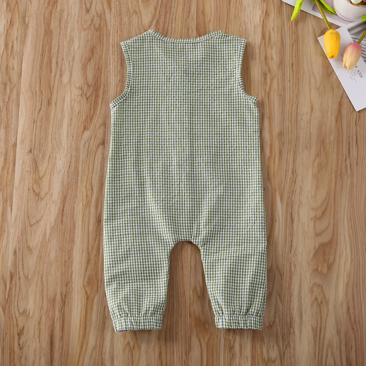 Summer Newborn Infant Baby Boys Girls Plaid Rompers Jumpsuits Playsuits Cotton Muslin Sleeveless Toddler Baby Clothing