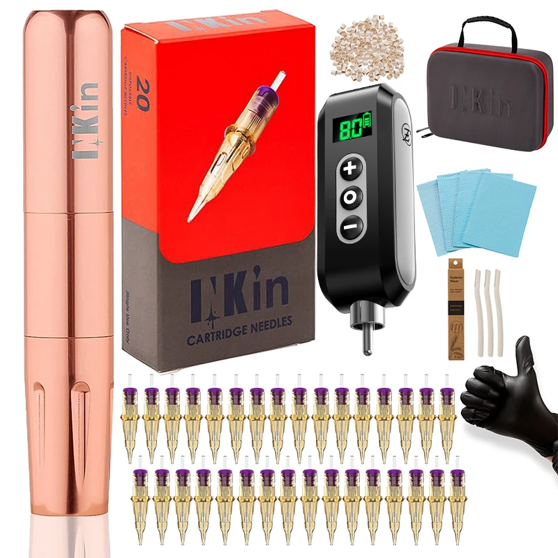 

Tattoo Kits INKin Mini Permanent Makeup Machine Short Pen 20 Pcs Cartridge Needles Microblading Supply for Eyebrow Lip