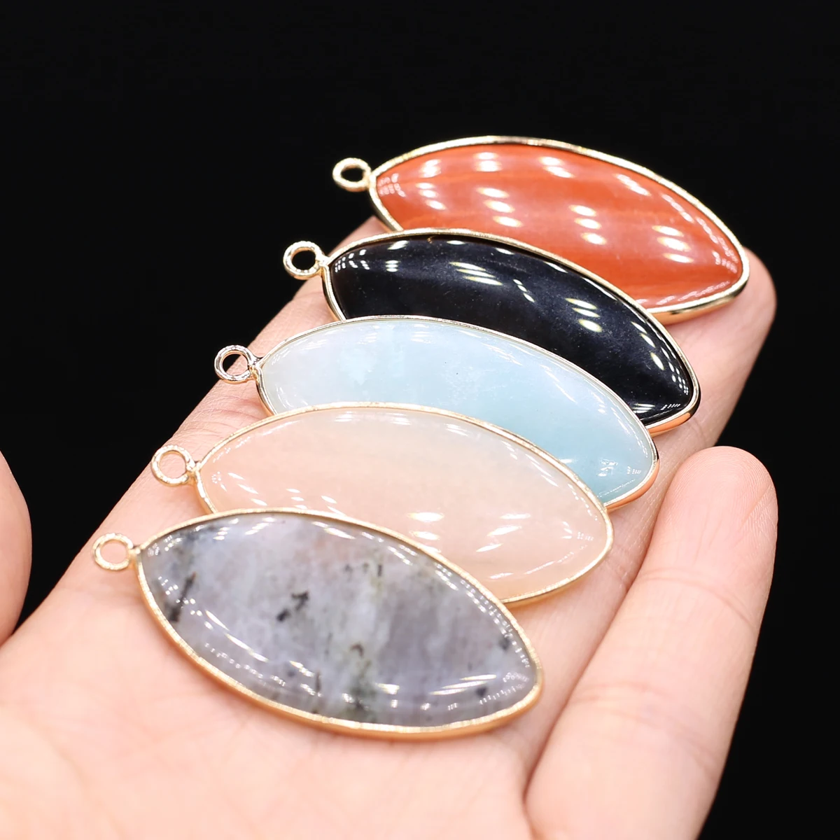 Natural Pink Aventurines Pendant Oval Shape Natural Flash Labradorites Pendant Charms for Making DIY Jewerly Necklace 21x40mm