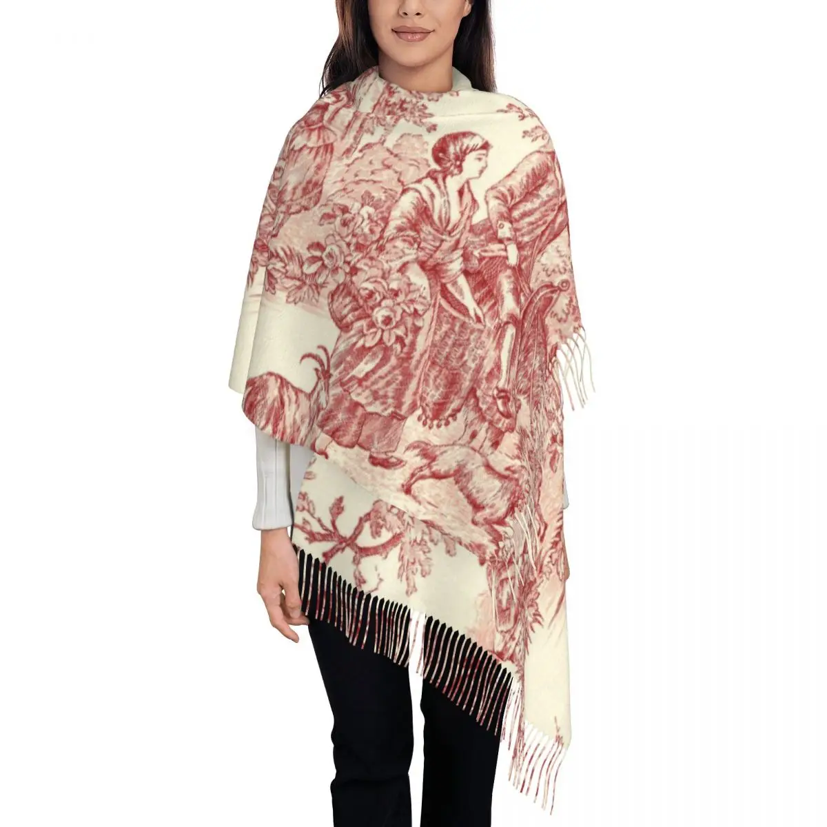 Customized Printed French Country Toile De Jouy Scarf Women Men Winter Warm Scarves Motifs Shawls Wraps