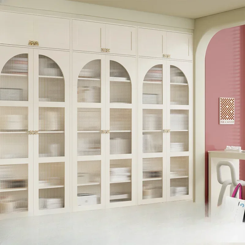 

Cream Bookcase Living Room Bedroom Free Combination Glass Locker Wall Floor