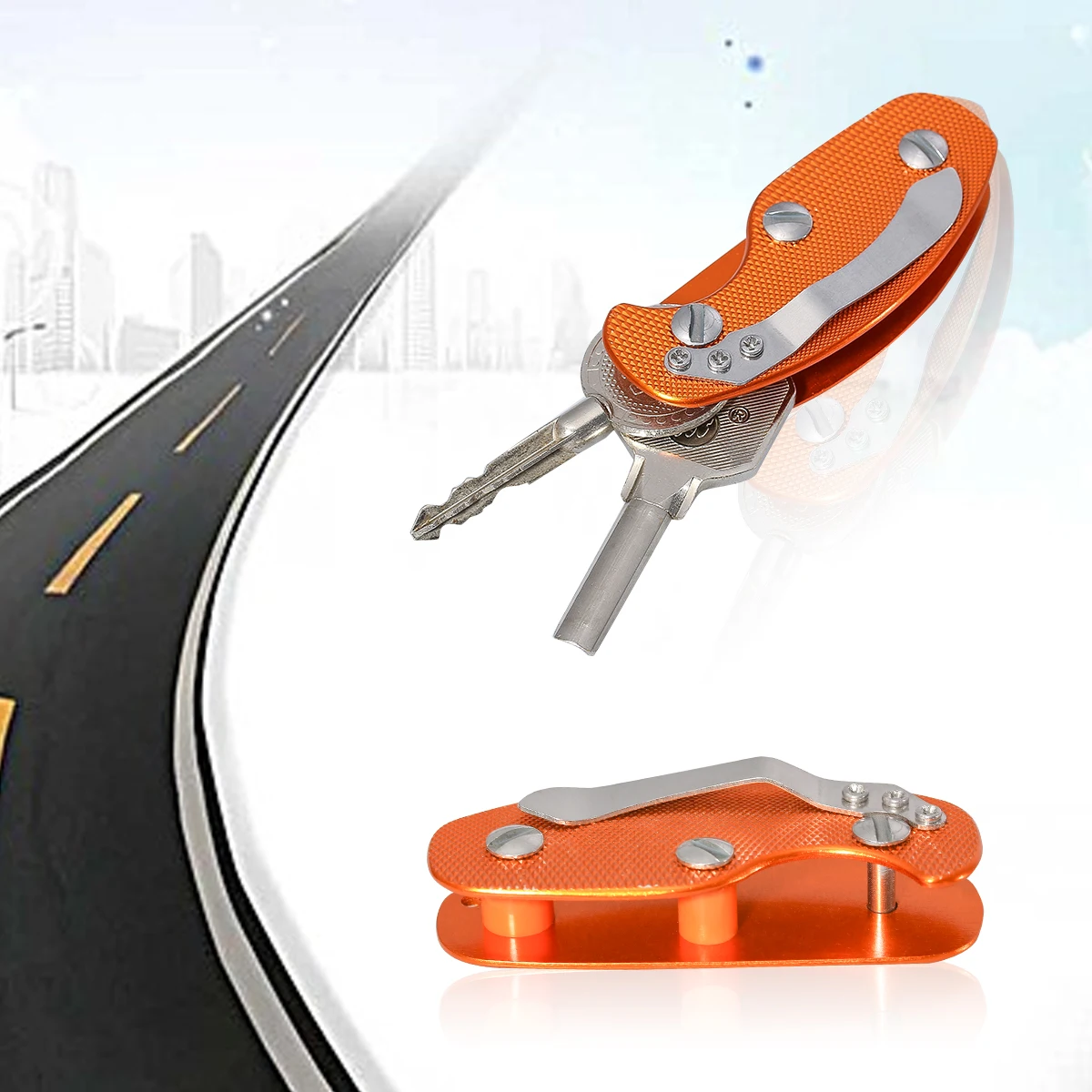 

Aluminum Key Holder Orange 74*33*14Mm Lightweight Hard Alloy Non-Slip Grip For Outdoor Everyday Carry Pocket Tool Camping Hiking