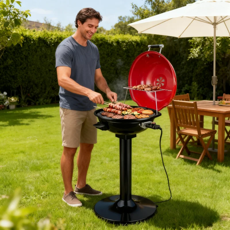 

Double Layer Electric Outdoor BBQ Grill Portable Removable Stand Grill with Adjustable Heat & Drip Tray for Party Patio Backyar