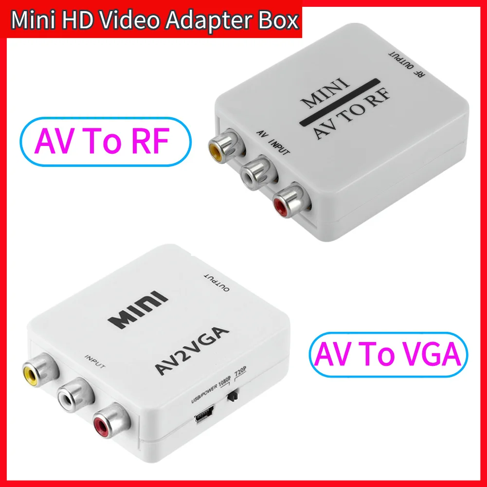 Portable AV To RF Mini HD Video Converter Adapter Box RF Amplifier TV Switcher AV RCA CVBS to VGA Video HDTV Adapter Box