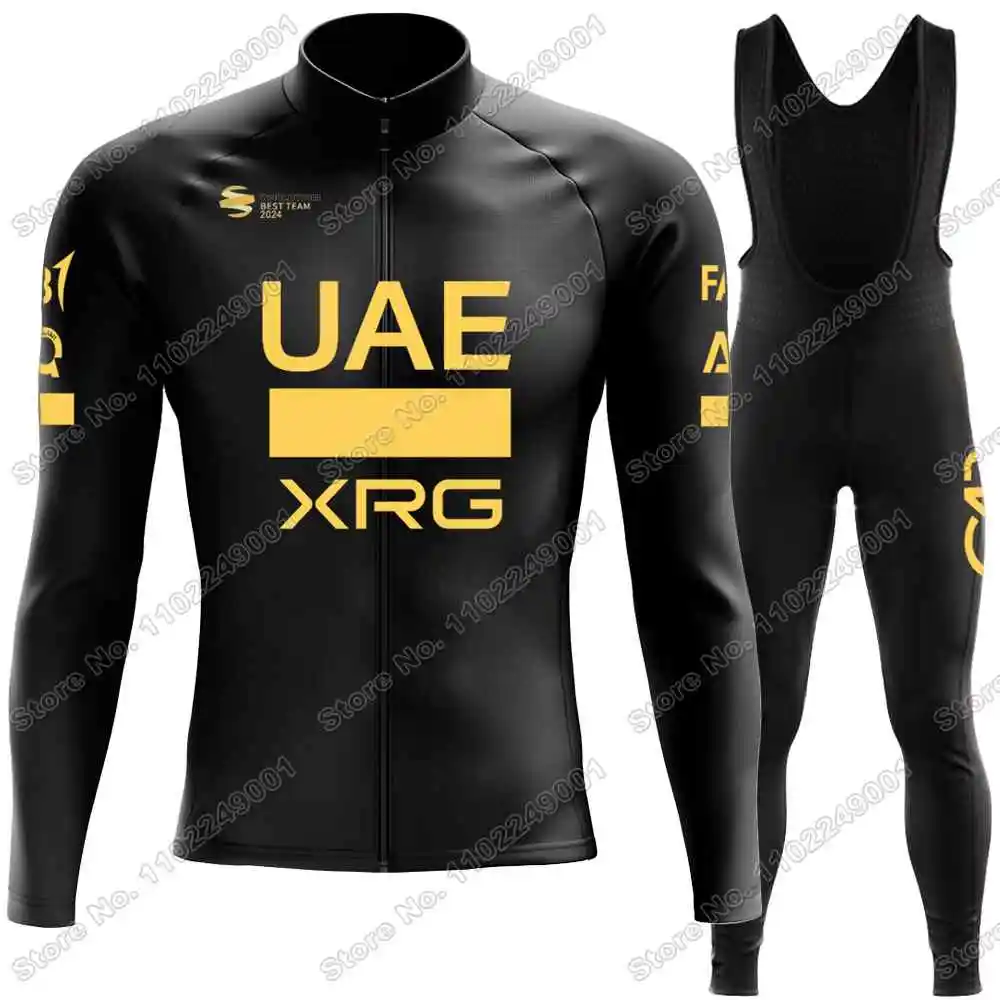 2025 فريق الإمارات العربية المتحدة الذهبي الدراجات جيرسي مجموعة الشتاء الدراجات الملابس الرجال الطريق الدراجة الحرارية سترة دعوى دراجة مريلة الجوارب متب مايوه