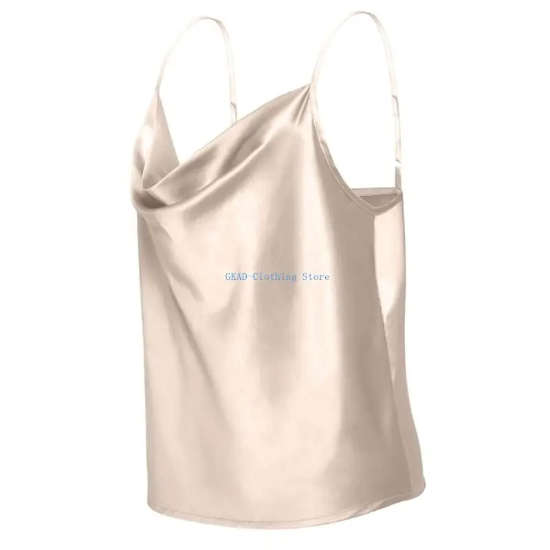 N0PE Women's V-neck satin vest, draped neck camisole, silk sleeveless top