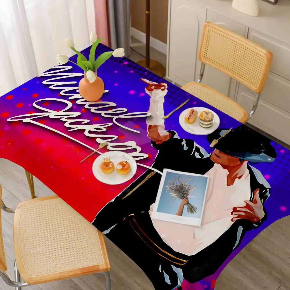 MJ King Of Pop M-Michael J-Jackson Rectangle Tablecloth Table Decor Reusable Waterproof Kitchen Cloth Holiday Party Decoration