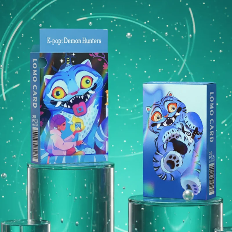 30 قطعة من بطاقات K-POP Demon Hunters HUNTR Derpy Tiger Rumi LOMO - بطاقات صور قابلة للجمع عليها رسوم متحركة أنيمي، بريق قوس قزح ليزر