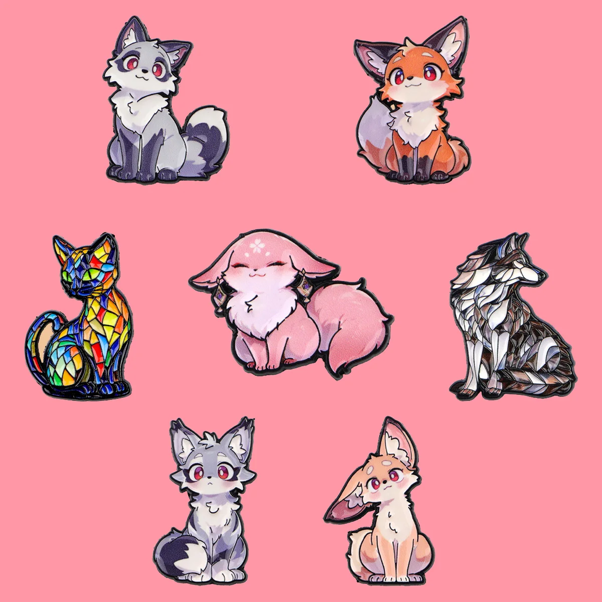 لطيف الحيوان الثعلب الذئب المينا دبابيس الكرتون الزجاج القط بروش التلبيب شارة بدبوس على ظهره الملابس والاكسسوارات هدايا مجوهرات الأزياء #1