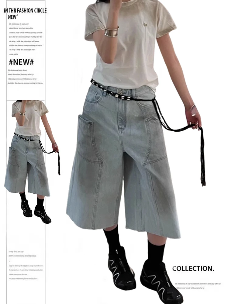 

Summer Women Tomboy Japanese Abi Jorts Jean Y2K 2000s Aesthetic Denim Capri Pants Harajuku High Street Goblin Core Cyber Punk