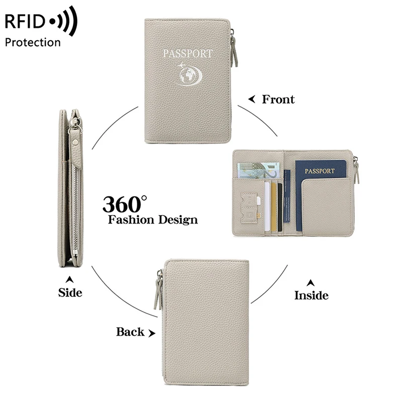 Travel Woman RFID Personalized Passport Holder PU Leather Multifunction Wallet Luxury Fashion Business Trip Card Bag Coin Purse view 4