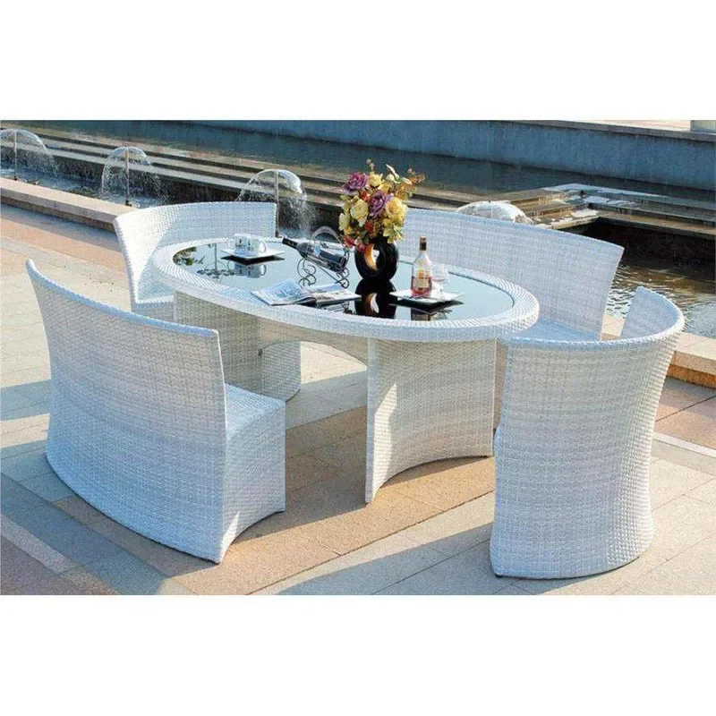 for Outdoor Rattan Dining Table and Chair Set Courtyard Garden Balcony Furniture Hotel Western Restaurant Patio Seating