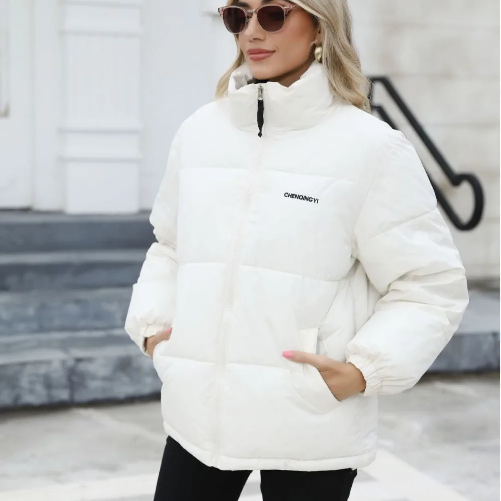 Solid Warm Coats Women Harajuku Fashion Casual Bread Down Jacket Long Sleeved  Autumn Winter  Comfortable Streetwear  ﻿