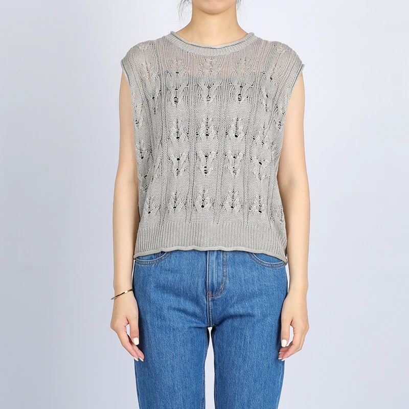 

Loose Fit Silk Linen Svel Knitted Vest Hollow out Design round Ne Women's Faionable Versatile Tank Top