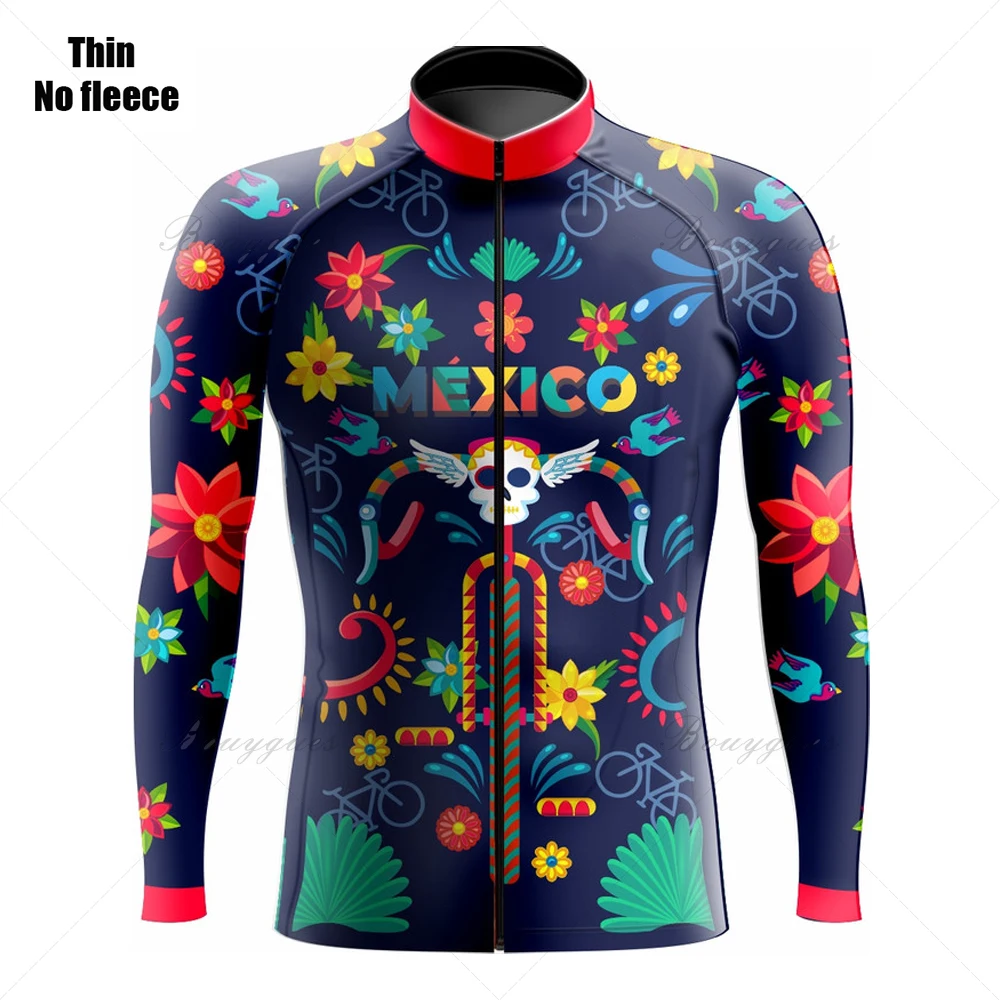 2022 NEW Mexico Cycling JERSEY Top Quality Pro Aero Fit Thermal Long-Sleeved Thin Outdoor sport Mountain Bike Bicycle Clothes