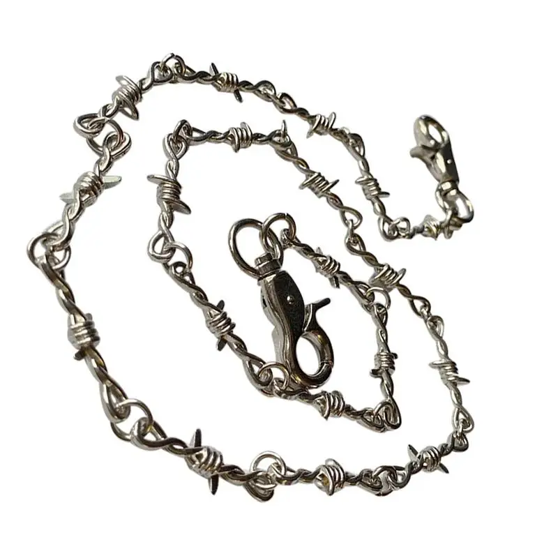 JONecklace-Chaîne punk taille fjwaist pour homme, pantalon hippop grunge goth, bijoux popthornslong, jean barbelé en fil de fer, collier en argent