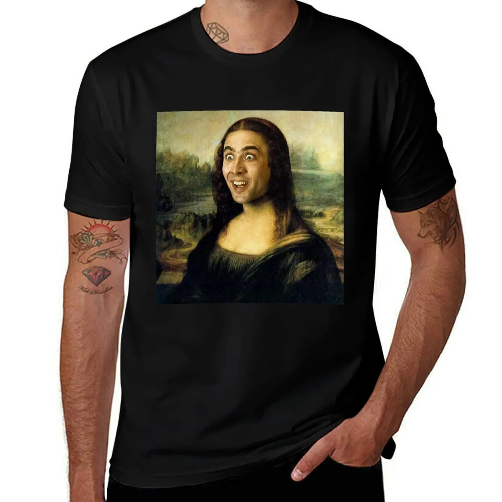 

Nicolas Cage Stage Name Actor Filmmaker Coppola Received Many Awards Mona Lisa Gift For T-Shirt Luxury man mens t shirts pack