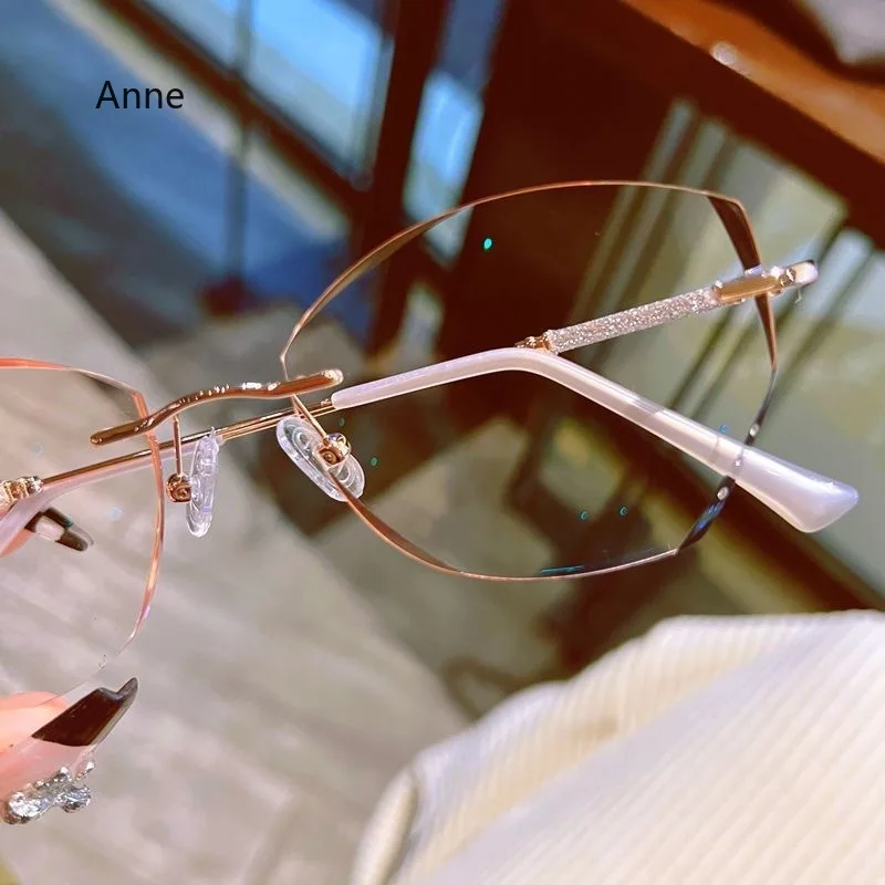 Ultralichte leesbril met diamanten bezaaid Frameloze snijkant Anti-blauw licht Presbyopie Brillen Dioptrie +1,0 1,5 2,0 tot +4,0