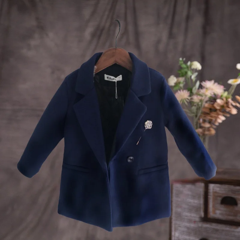 

Kids Fromal Birthday Party Photography Woolen Coat Child Windproof Outdoor Jacket 2-11Y Boys Wine Red Winter Warm Wool Coat