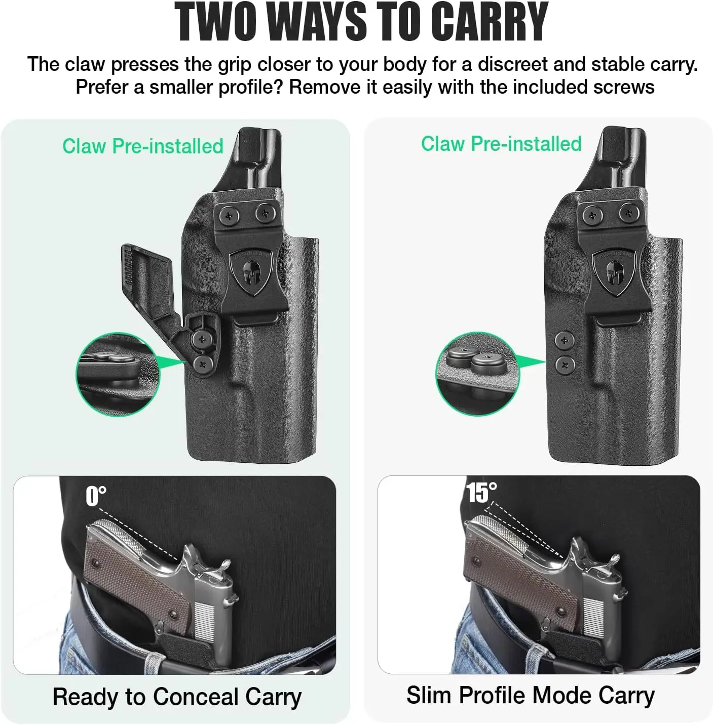 حافظة Fit No Rail مقاس 5 بوصات 1911: حافظة IWB Kydex، كولت/كيمبر/تيسا/S&W/Ruger/Sig/RIA/Springfield-حافظة حمل مخفية، اليد اليمنى