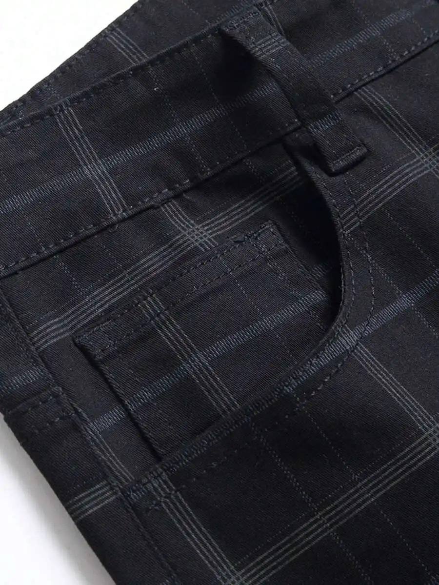 Plaid Skinny Mens Dress Pants Stretch Slim Fit Business Casual Chinos