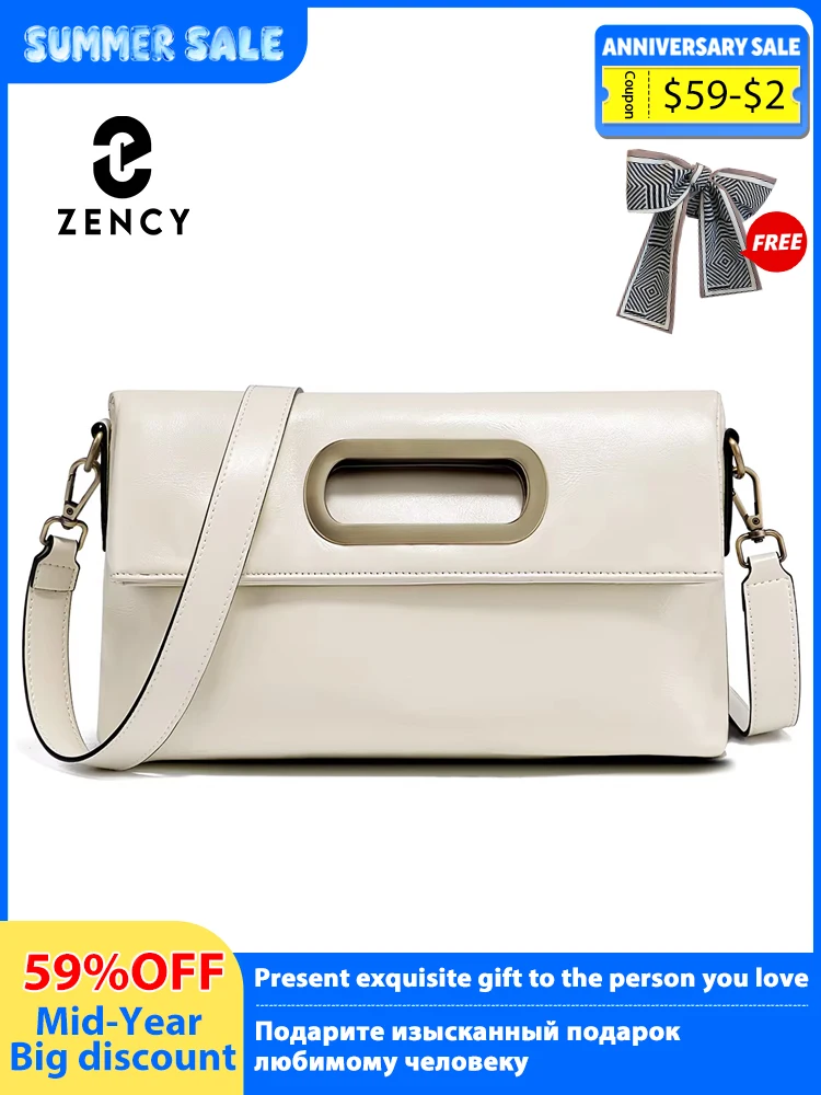 Sac à main Zency vintage en cuir véritable pour femme, grande capacité, marron, sac bandoulière de créateur, été 2026, beige, Sac Bolsa
