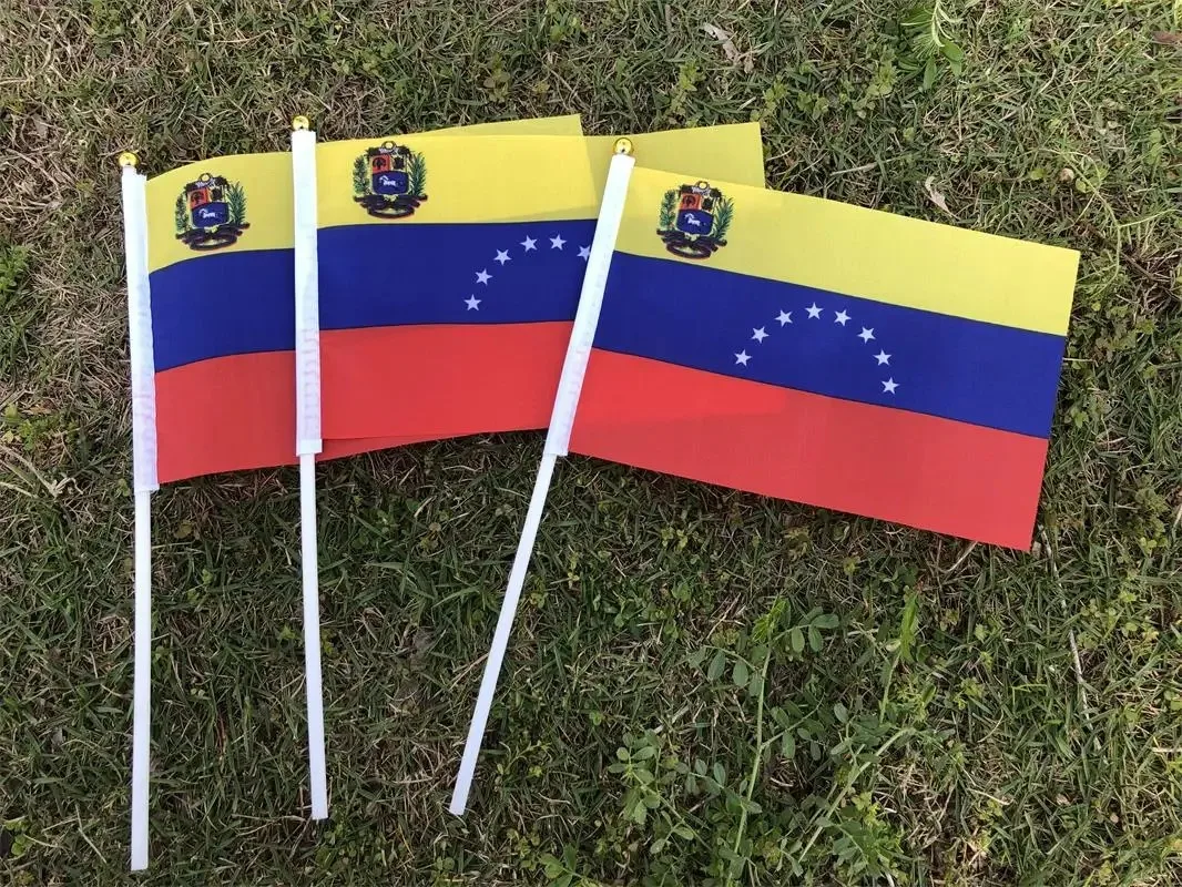 Venezuela Handflag Banner Hand Held Plastic Pole The Venezuelan National Mini Flag Celebration Ceremony Accessories