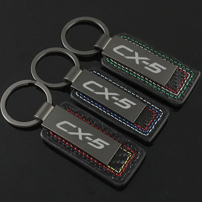 Leather Carbon Fiber Car Rings Keychain Zinc Alloy Keyrings Styling For Mazda CX5 CX-5 Badge 2024 2023 2022 Car Key Accessories