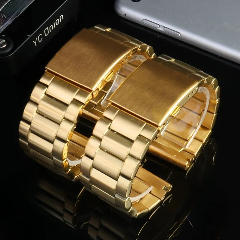 Luxury Gold Stainless Steel Watchband for DIESEL Dz7333 Dz4344  DZ7311 DZ7313 Large Dial Men\'s Metal Watch Strap Gold 28mm