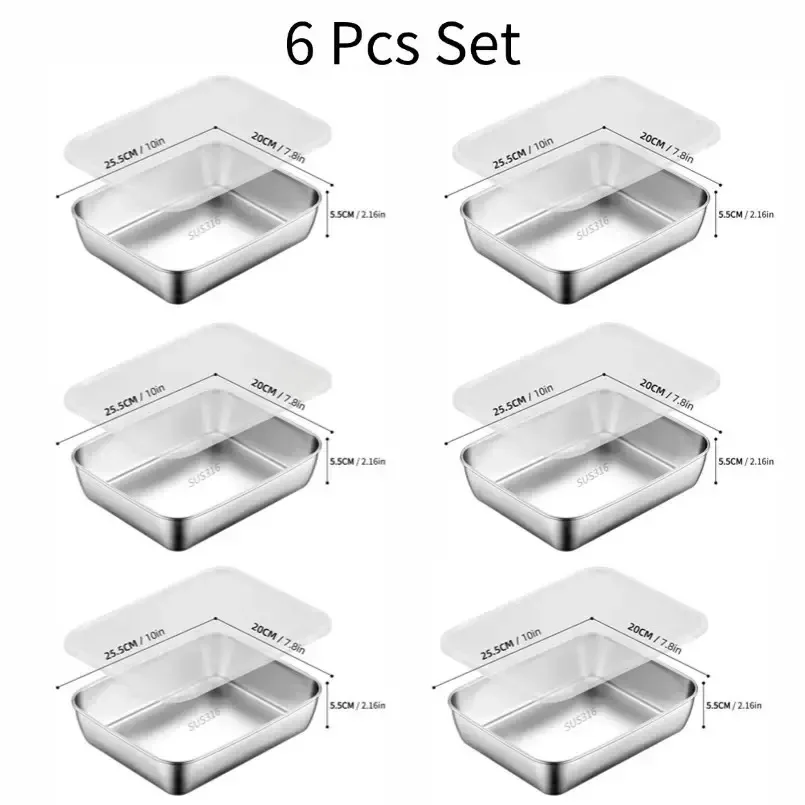 2025 6pcs Stainless Steel Food Storage Containers Set with Transparent Lids Stackable for Meat Fruits Veggies Camping Kitchen